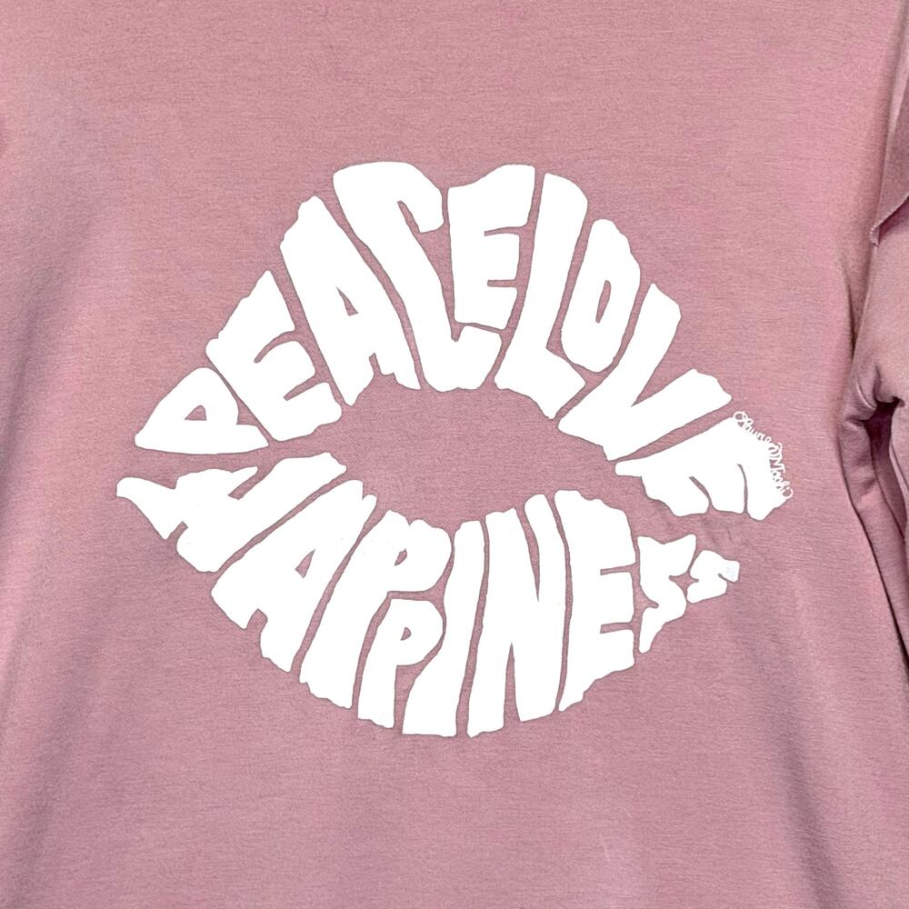 LAUREN MOSHI Peace Love Happiness Lips Graphic Sweatshirt Womens S Pink Ruffles - Picture 3 of 8